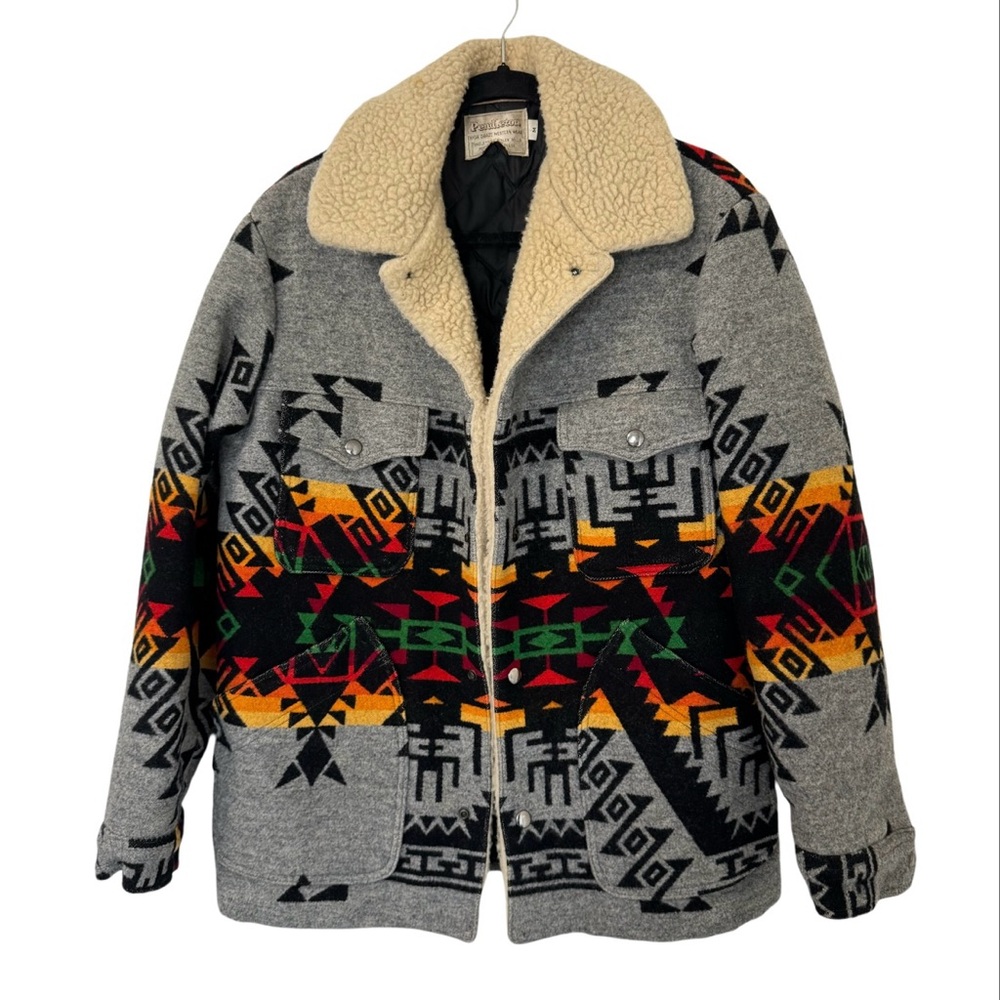 70s Pendleton High Grade Navajo Blanket Jacket Mens M Wool Sherpa Aztec Western